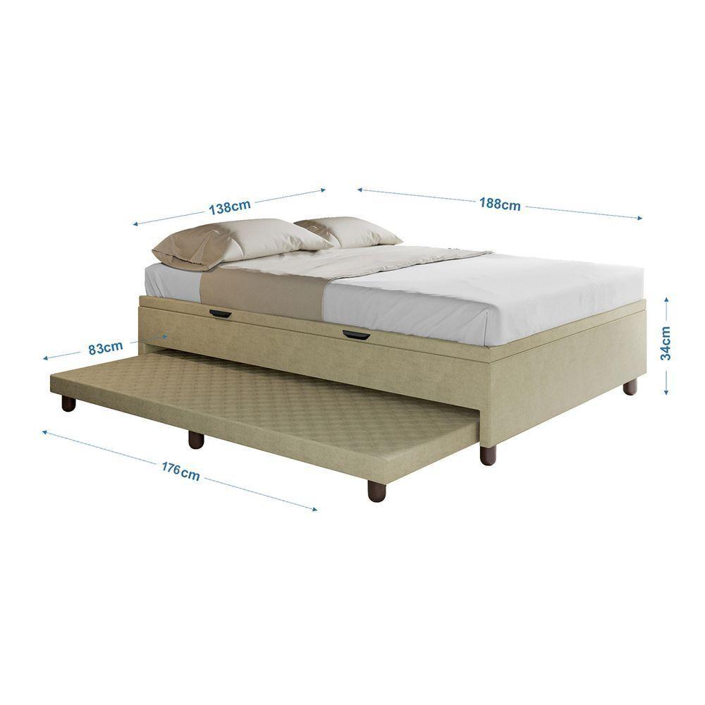 Base Cama Baú Casal Com Cama Auxiliar C/colchão Conjugado Veludo - Skybox Cor Bege - 5