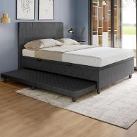 Base Cama Baú Casal Com Cama Auxiliar C/colchão Conjugado Veludo - Skybox Cor Preto - 1