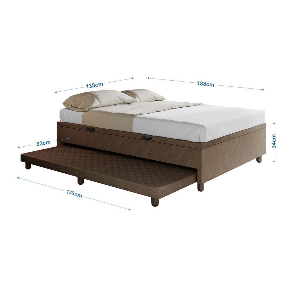 Base Cama Baú Casal Com Cama Auxiliar C/colchão Conjugado Veludo - Skybox Cor Marrom - 5