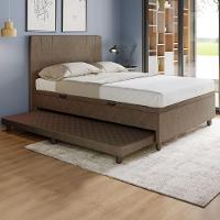 Base Cama Baú Casal Com Cama Auxiliar C/colchão Conjugado Veludo - Skybox Cor Marrom - 1