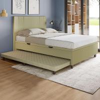 Base Cama Baú Casal Com Cama Auxiliar C/colchão Conjugado Corino - Skybox Cor Bege - 1