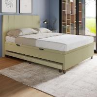 Base Cama Baú Casal Com Cama Auxiliar C/colchão Conjugado Corino - Skybox Cor Bege - 6