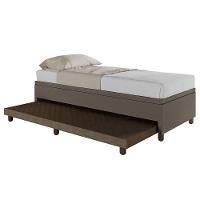 Base Box Solteiro Com Cama Auxiliar C/colchão Conjugado Corino - Skybox Cor Marrom
