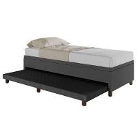 Base Box Solteiro Com Cama Auxiliar C/colchão Conjugado Corino - Skybox Cor Preto