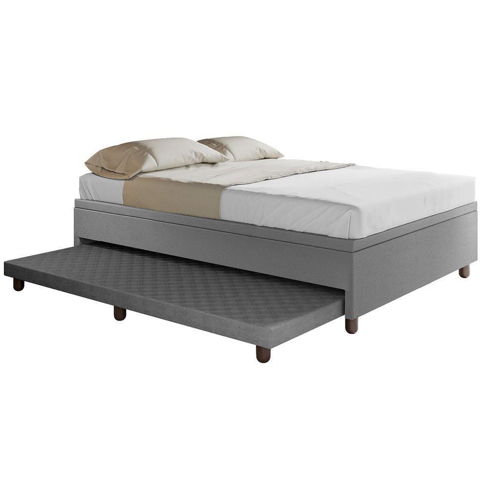 Base Box Casal Com Cama Auxiliar Com Colchão Conjugado Corino - Skybox Cor Cinza - 4