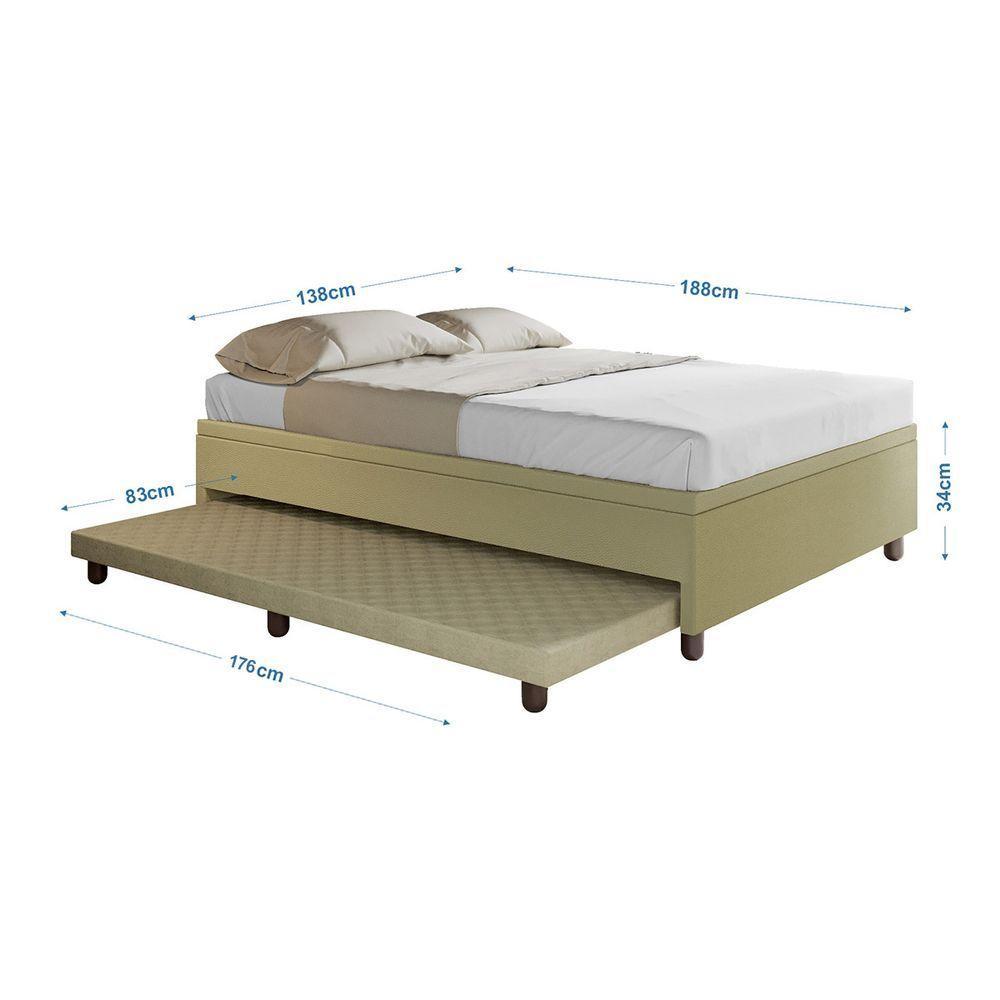 Base Box Casal Com Cama Auxiliar Com Colchão Conjugado Corino - Skybox Cor Bege - 5