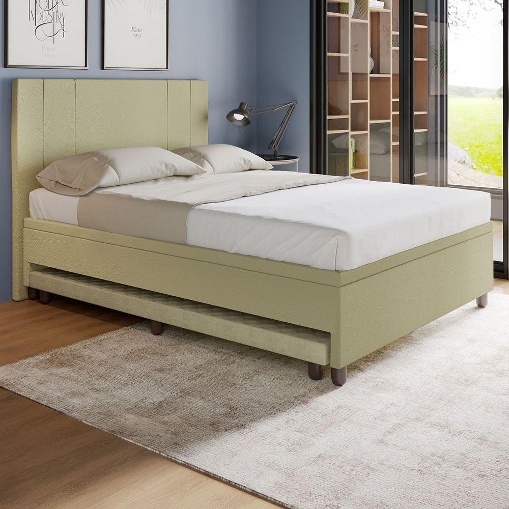Base Box Casal Com Cama Auxiliar Com Colchão Conjugado Corino - Skybox Cor Bege - 6