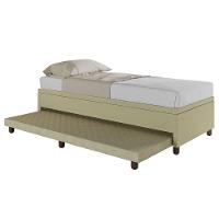 Base Box Solteiro Com Cama Auxiliar C/colchão Conjugado Corino - Skybox Cor Bege