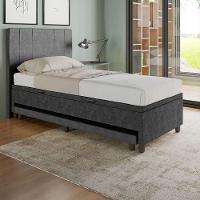 Base Cama Baú Solteiro Com Cama Auxiliar C/colchão Conjugado Veludo - Skybox Cor Preto - 6