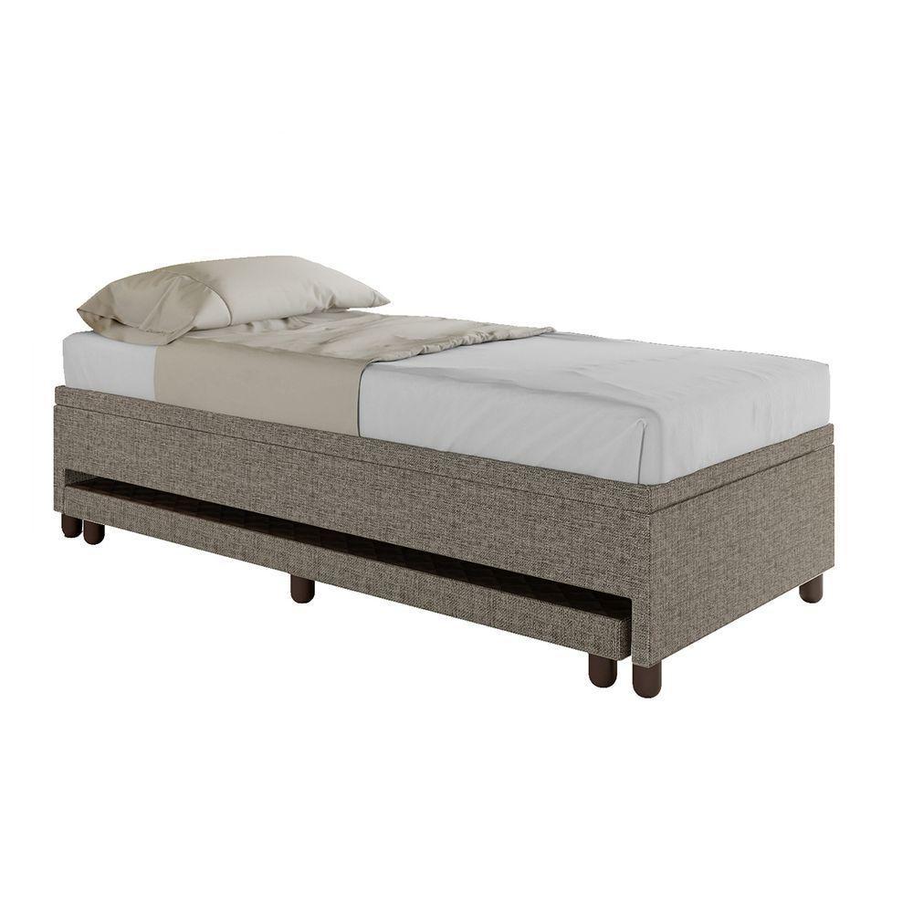 Base Box Solteiro Com Cama Auxiliar Com Colchão Conjugado Linho - Skybox Cor Marrom - 2