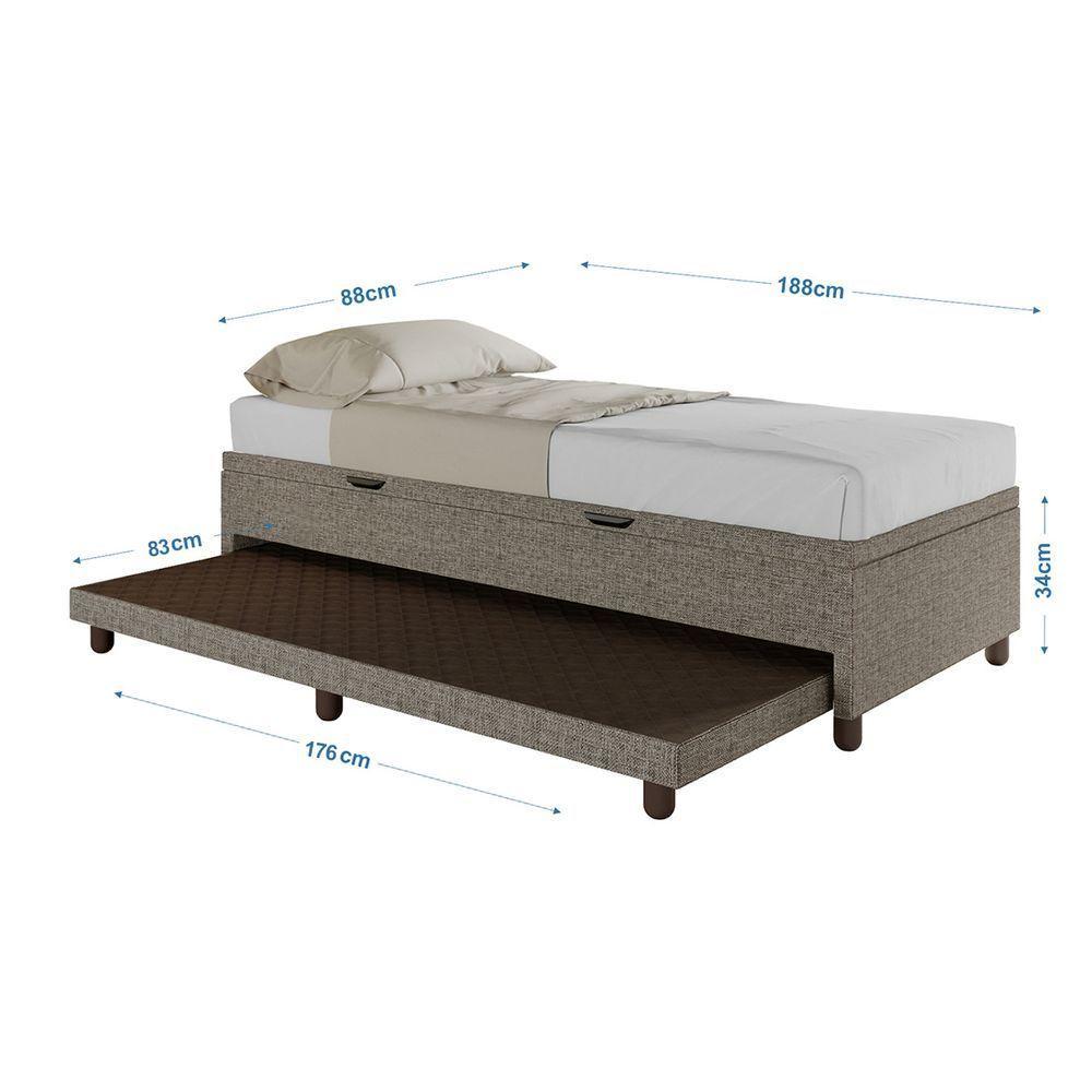 Base Box Solteiro Com Cama Auxiliar Com Colchão Conjugado Linho - Skybox Cor Marrom - 6