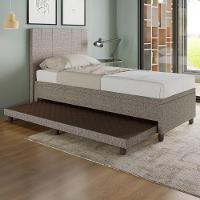 Base Box Solteiro Com Cama Auxiliar Com Colchão Conjugado Linho - Skybox Cor Marrom - 1