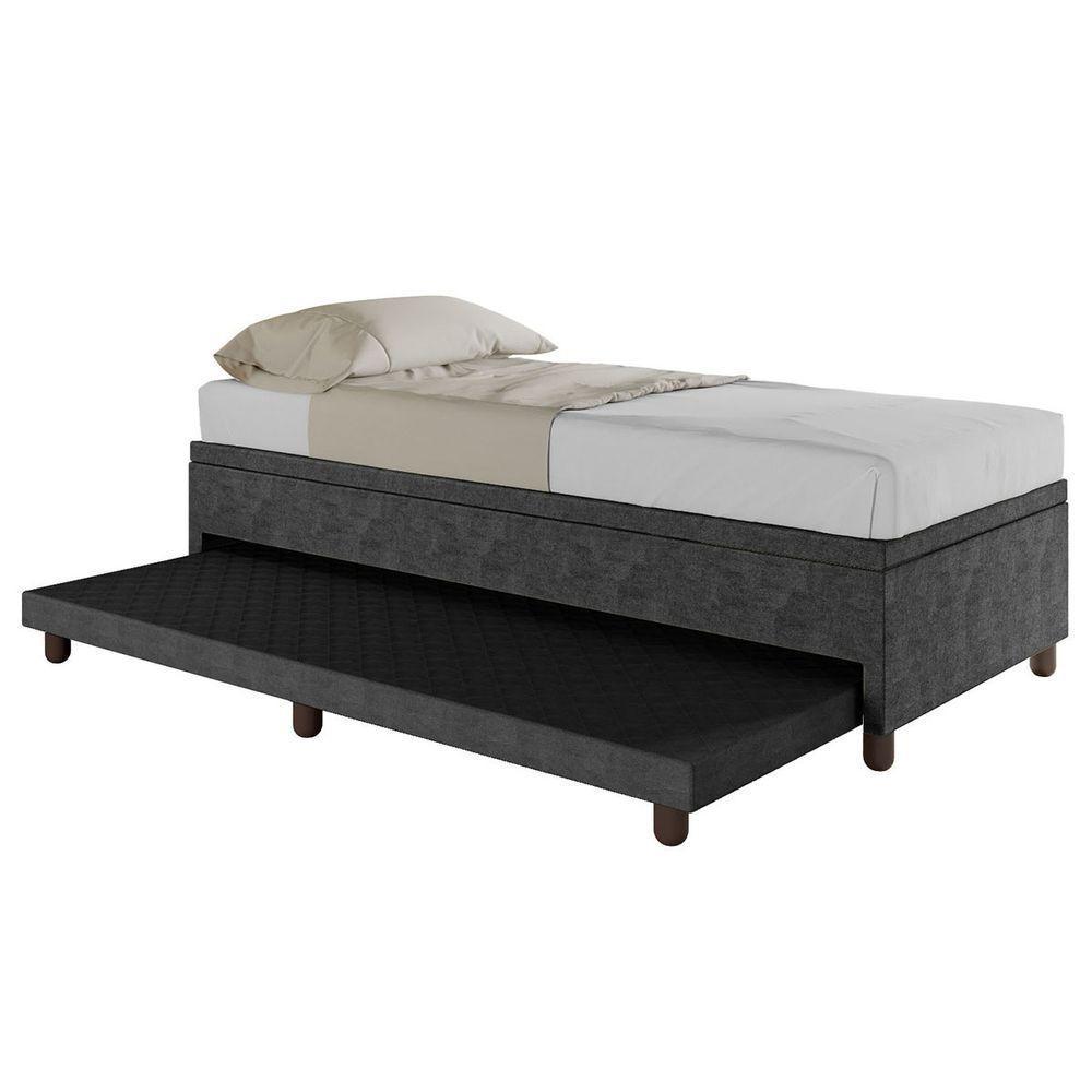 Base Box Solteiro Com Cama Auxiliar C/colchão Conjugado Veludo - Skybox Cor Preto - 4