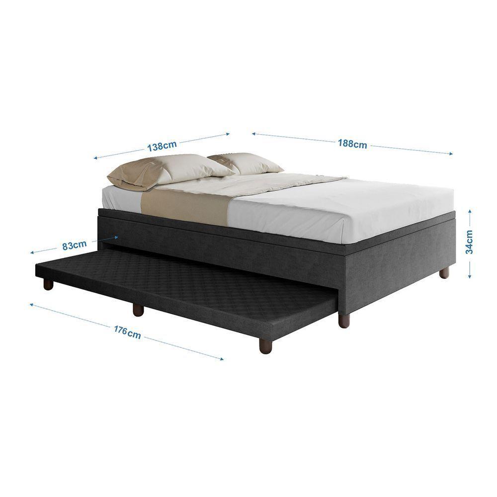 Base Box Casal Com Cama Auxiliar Com Colchão Conjugado Veludo - Skybox Cor Preto - 5