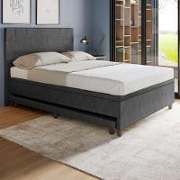 Base Box Casal Com Cama Auxiliar Com Colchão Conjugado Veludo - Skybox Cor Preto - 6