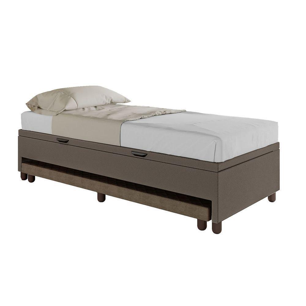 Base Cama Baú Solteiro Com Cama Auxiliar C/colchão Conjugado Corino - Skybox Cor Marrom - 3