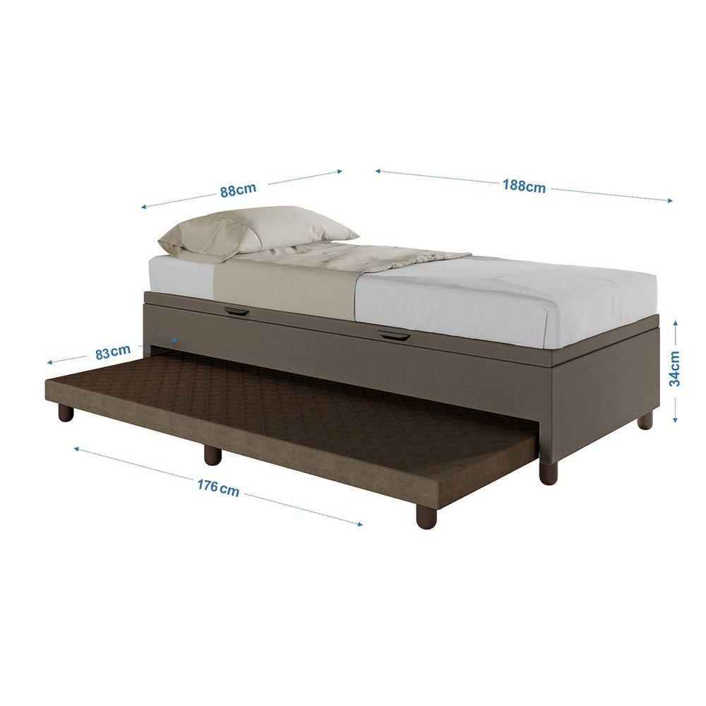 Base Cama Baú Solteiro Com Cama Auxiliar C/colchão Conjugado Corino - Skybox Cor Marrom - 5