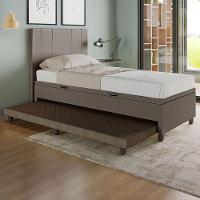 Base Cama Baú Solteiro Com Cama Auxiliar C/colchão Conjugado Corino - Skybox Cor Marrom - 1