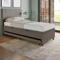 Base Cama Baú Solteiro Com Cama Auxiliar C/colchão Conjugado Corino - Skybox Cor Marrom - 6