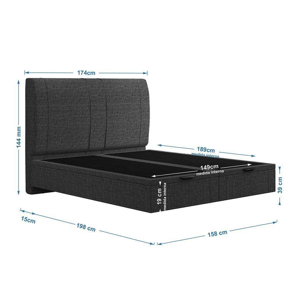 Cama Flutuante Baú Space Queen Linho - Skybox Cor Preto - 3