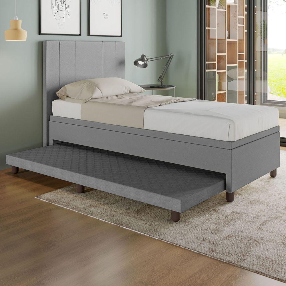 Base Box Solteiro Com Cama Auxiliar C/colchão Conjugado Corino - Skybox Cor Cinza - 1