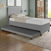 Base Box Solteiro Com Cama Auxiliar C/colchão Conjugado Corino - Skybox Cor Cinza - 1