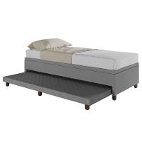 Base Box Solteiro Com Cama Auxiliar C/colchão Conjugado Corino - Skybox Cor Cinza