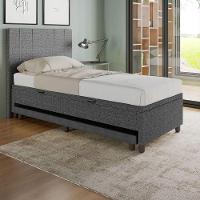 Base Cama Baú Solteiro Com Cama Auxiliar C/colchão Conjugado Linho - Skybox Cor Preto - 6