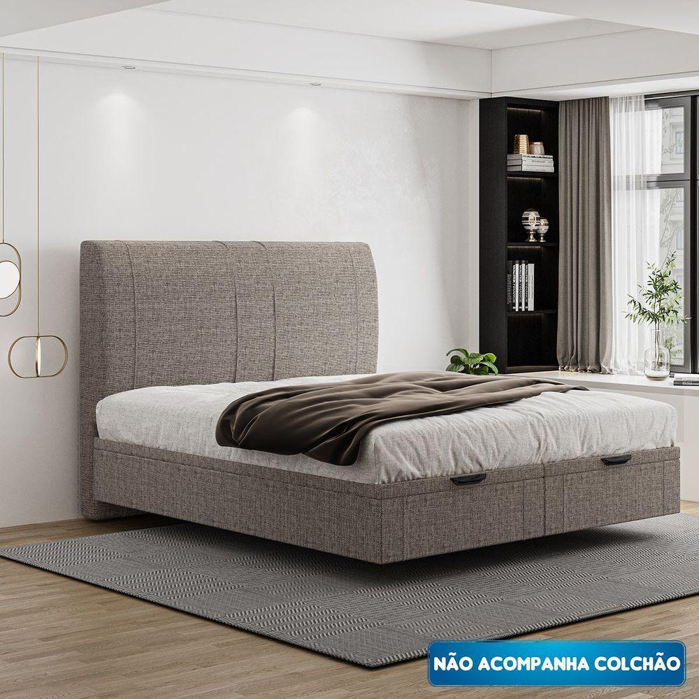Cama Flutuante Baú Space King Linho - Skybox Cor Marrom - 1