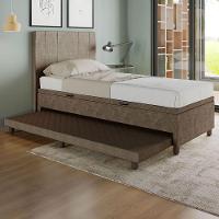 Base Cama Baú Solteiro Com Cama Auxiliar C/colchão Conjugado Veludo - Skybox Cor Marrom - 1