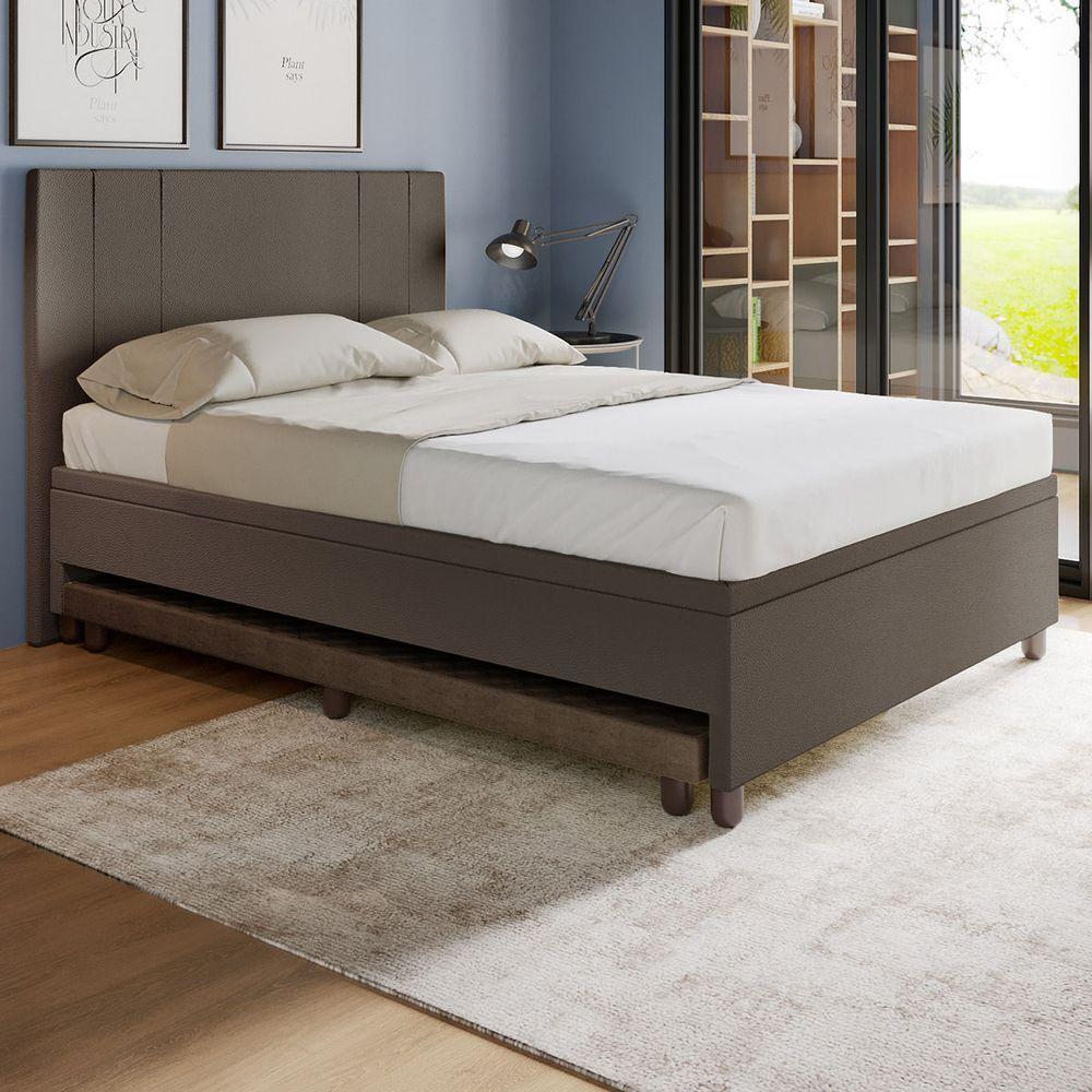 Base Box Casal Com Cama Auxiliar Com Colchão Conjugado Corino - Skybox Cor Marrom - 6