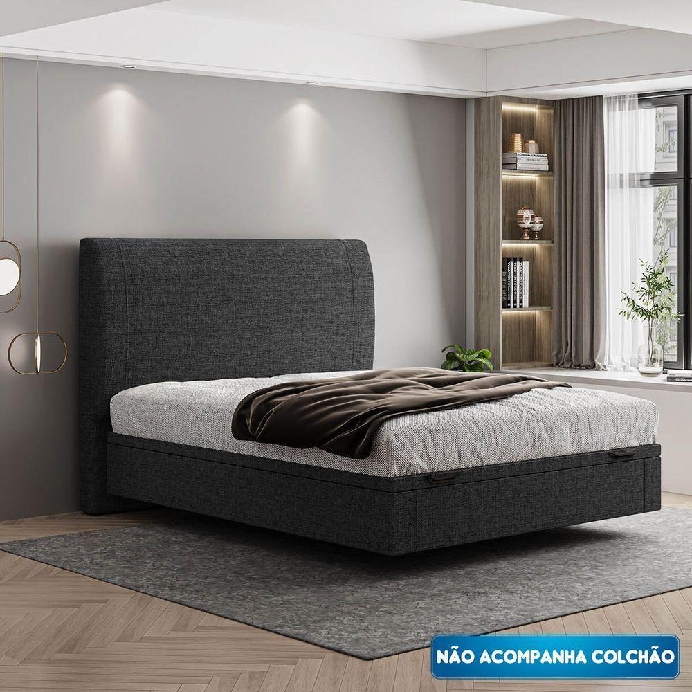 Cama Flutuante Baú Space Casal Linho - Skybox Cor Preto - 6