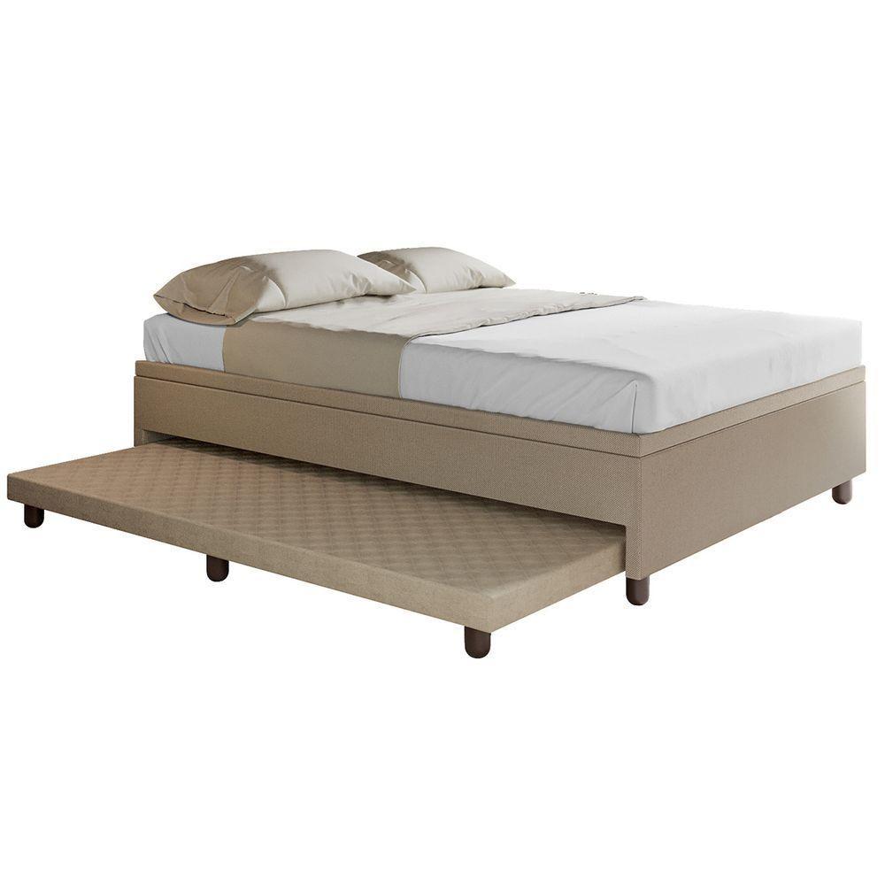 Base Box Casal Com Cama Auxiliar Com Colchão Conjugado Linho - Skybox Cor Bege - 3