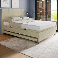 Base Box Casal Com Cama Auxiliar Com Colchão Conjugado Veludo - Skybox Cor Bege - 6