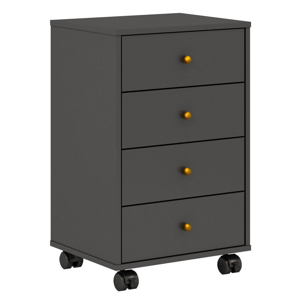 Gaveteiro Com 4 Gavetas Office Presence Amendola/grafito - Demóbile - 1