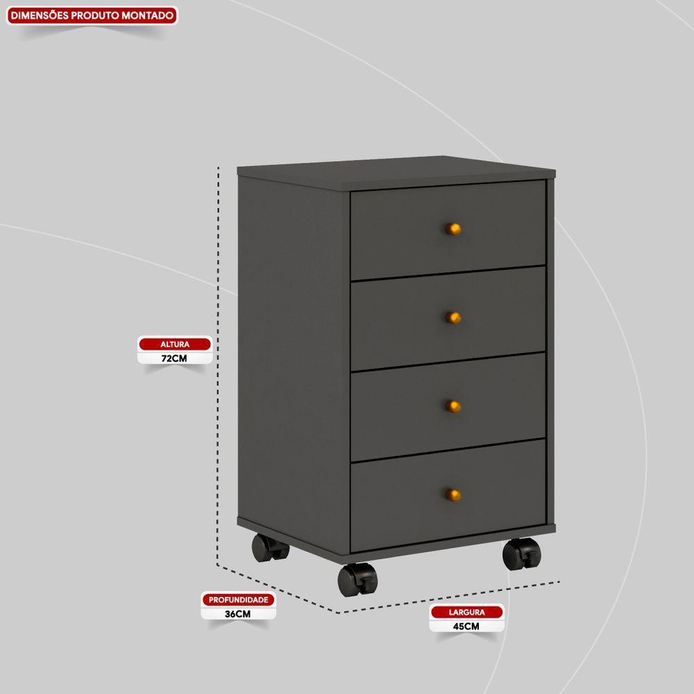 Gaveteiro Com 4 Gavetas Office Presence Amendola/grafito - Demóbile - 3
