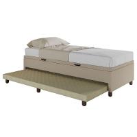 Base Cama Baú Solteiro Com Cama Auxiliar C/colchão Conjugado Linho - Skybox Cor Bege