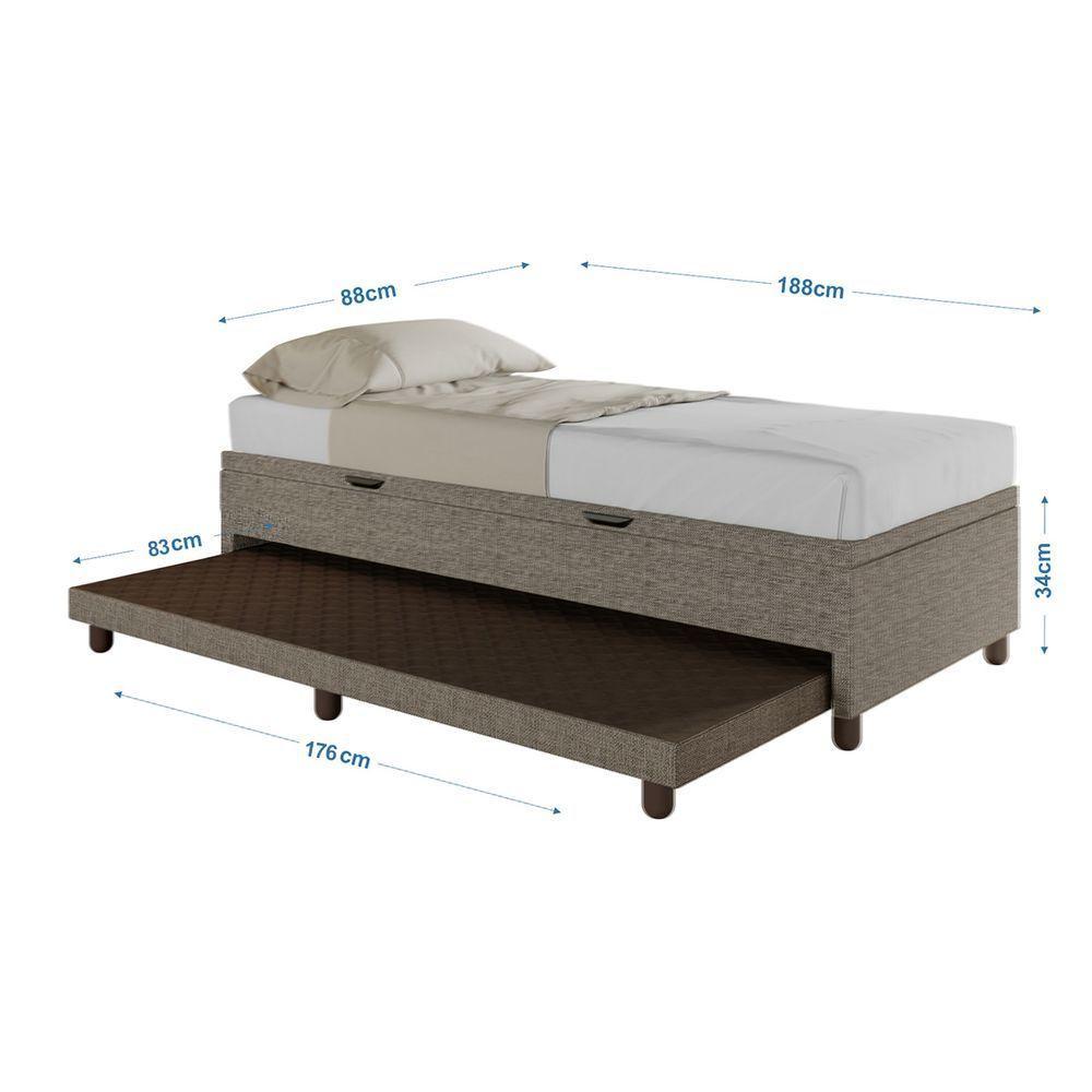 Base Cama Baú Solteiro Com Cama Auxiliar C/colchão Conjugado Linho - Skybox Cor Marrom - 5
