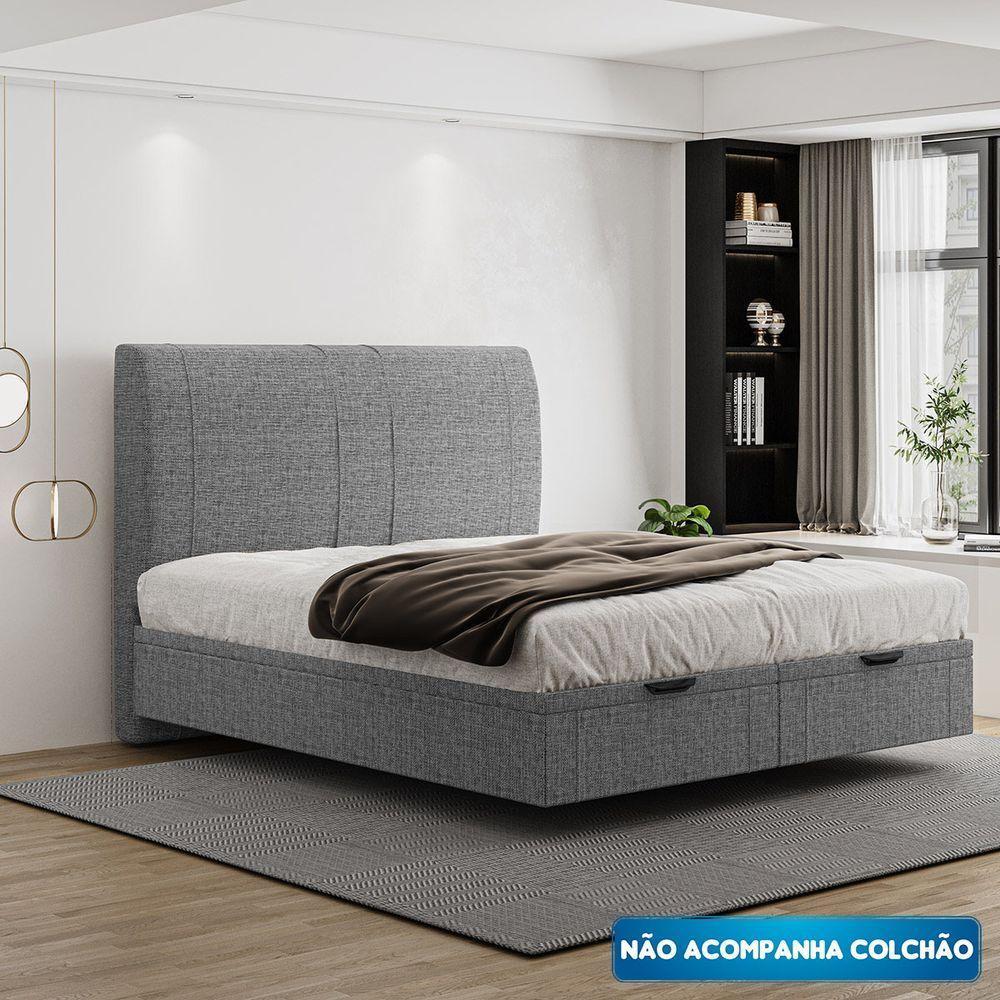 Cama Flutuante Baú Space King Linho - Skybox Cor Cinza - 1