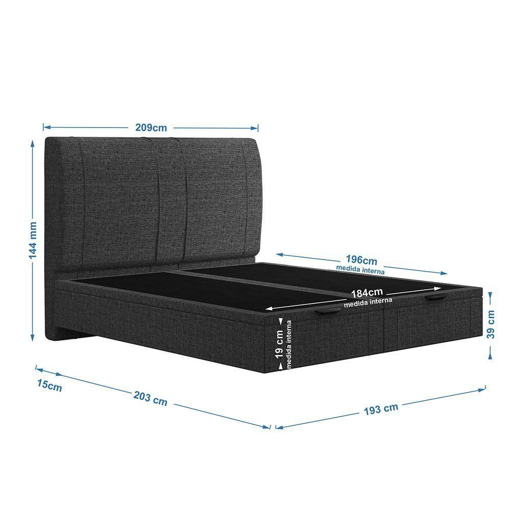 Cama Flutuante Baú Space King Linho - Skybox Cor Preto - 6