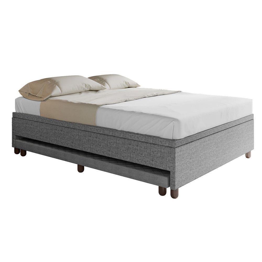 Base Box Casal Com Cama Auxiliar Com Colchão Conjugado Linho - Skybox Cor Cinza - 4