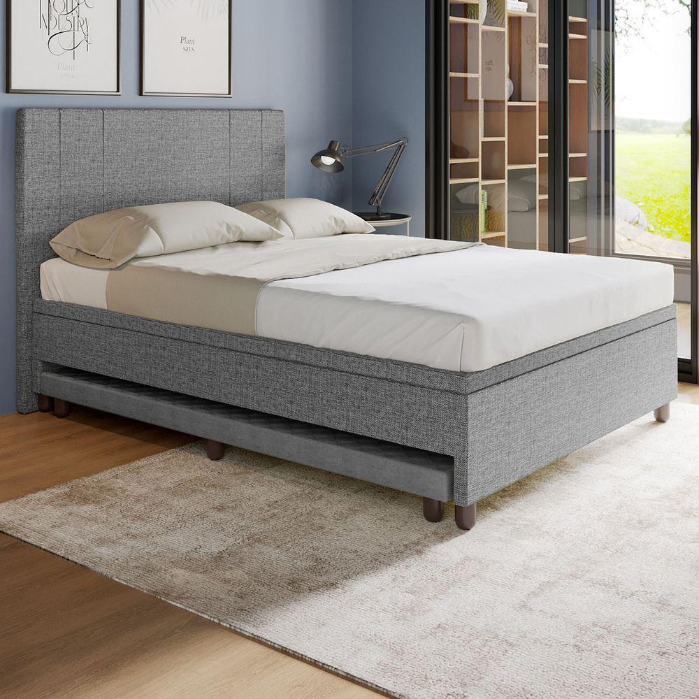 Base Box Casal Com Cama Auxiliar Com Colchão Conjugado Linho - Skybox Cor Cinza - 6