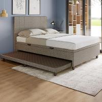 Base Cama Baú Casal Com Cama Auxiliar C/colchão Conjugado Linho - Skybox Cor Marrom - 1