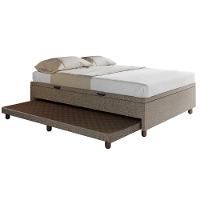 Base Cama Baú Casal Com Cama Auxiliar C/colchão Conjugado Linho - Skybox Cor Marrom