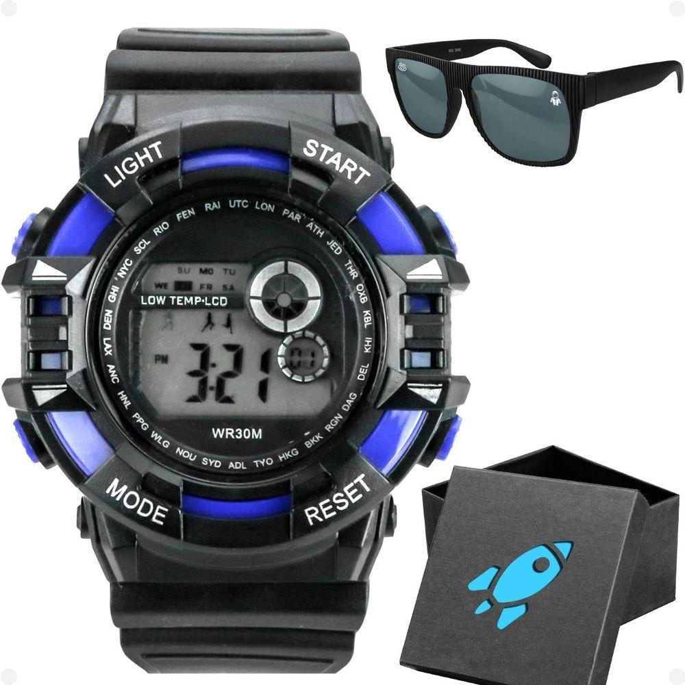 Relogio Digital Infantil Menino Preto + Caixa + Oculos Sol Qualidade Premium Original Data Preto - 1