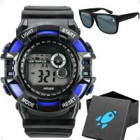 Relogio Digital Infantil Menino Preto + Caixa + Oculos Sol Qualidade Premium Original Data Preto - 1