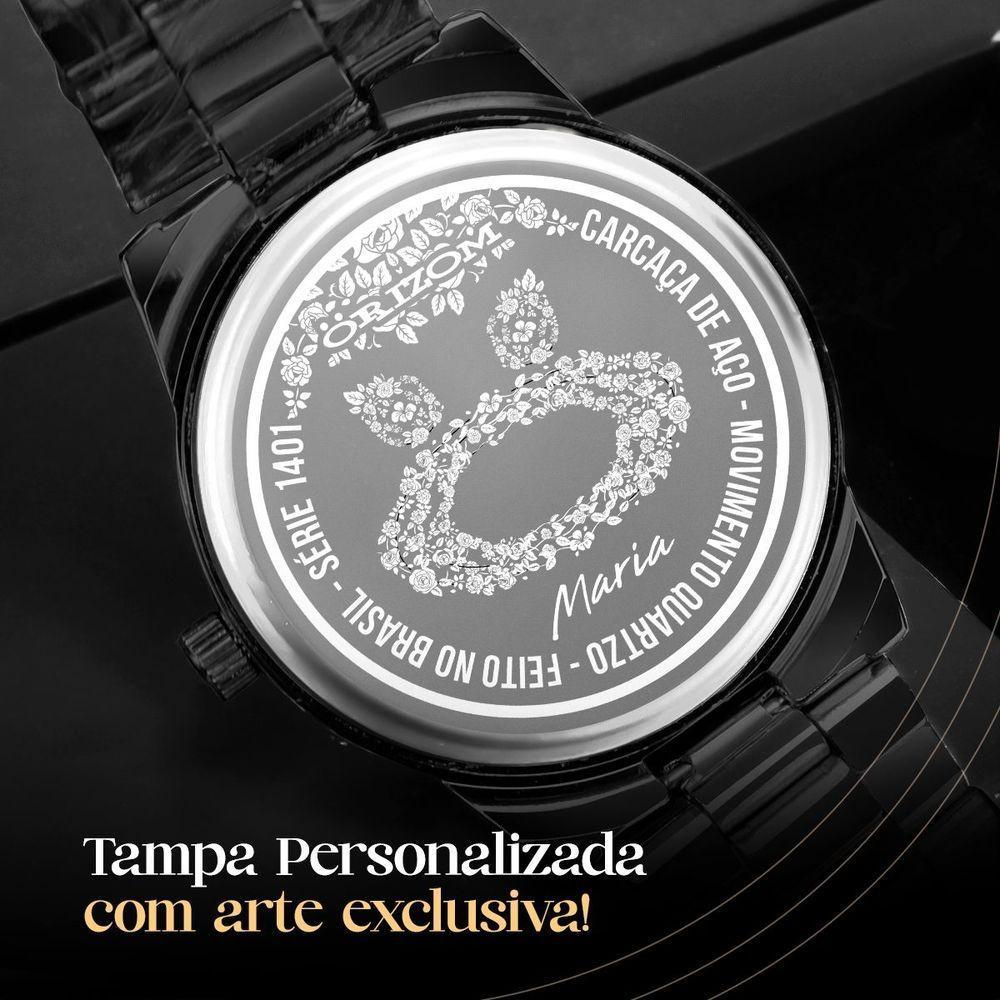Relogio Feminino Preto Aço Inox + Caixa + Brincos + Colar Original Presente Qualidade Premium Social - 2