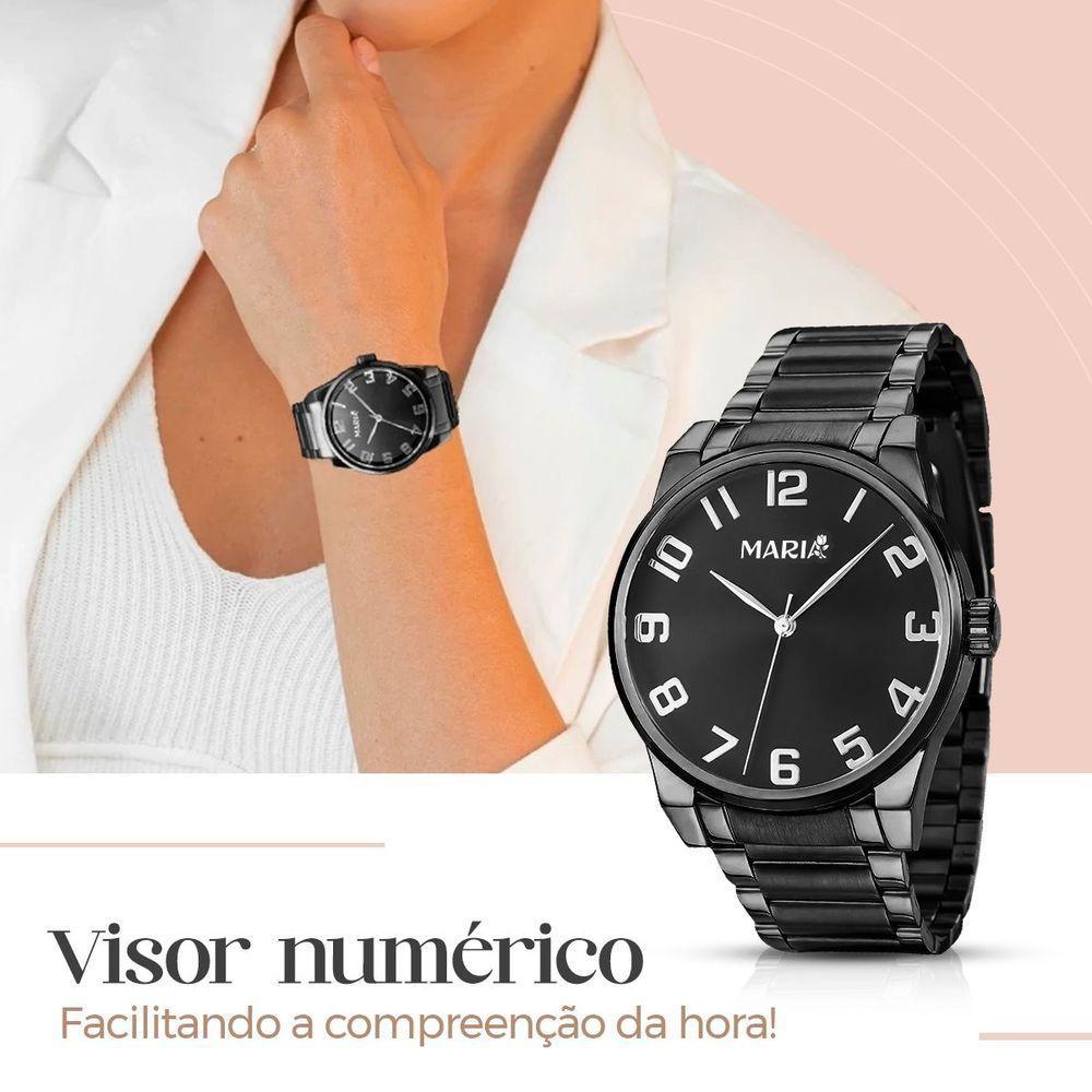 Relogio Feminino Preto Aço Inox + Caixa + Brincos + Colar Original Presente Qualidade Premium Social - 6