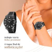 Relogio Feminino Preto Aço Inox + Caixa + Brincos + Colar Original Presente Qualidade Premium Social