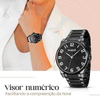 Relogio Feminino Preto Aço Inox + Caixa + Brincos + Colar Original Presente Qualidade Premium Social - 6